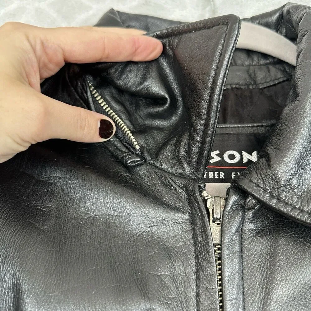 Vtg Wilsons Leather Jacket Mens Medium Black Quilted Coat 90s Grunge Barn Chore